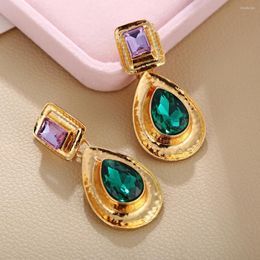 Dangle Earrings Waterdrop Zircon Retro Pendant Woman Gem Stone Geometry Shiny Crystal Vintage