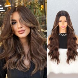 Wigs Synthet Wig Water Wavy Brown for Women Long Curly Hair Without Bangs Daily Party Temperature Fibre Nature Hair