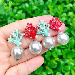 Stud SAY HELLO Retro Red Acrylic Coral Faux Pearl Stud Earrings for Women Charming Ear Stud Earring Jewellery K2217C24319