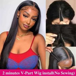 Synthetic Wigs Cosplay Wigs Straight Hair V Part Wig 150% Density Natural Long Silk Straight Synthetic Hair Wigs Glueless U Part Wigs For Women 10-28 inch 240328 240327