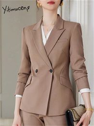 Women's Suits Yitimuceng Slim Blazers For Women 2 Button 2024 Office Ladies Fashion Long Sleeve Coats Vintage Casual Notched Solid Jacket