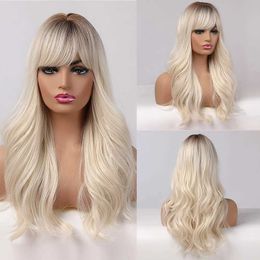 Synthetic Wigs Lace Wigs Long Platinum Blonde Wavy Synthetic Wigs for Women Natural Wave Wigs with Bangs Heat Resistant Daily Use Cosplay Hair 240328 240327