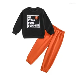 Clothing Sets Toddler Boy Halloween Outfits Long Sleeve Pumpkin Letter Print Sweatshirt Pants Set Kid Fall Clothes