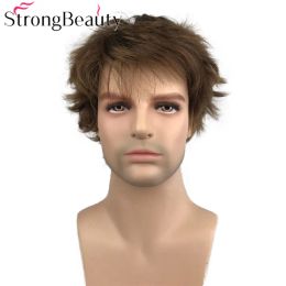 Wigs StrongBeauty Short Men Wigs Layered Hair Body Wave Wig Synthetic Heat Resistant Capless Wig