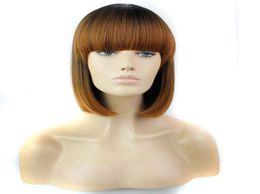 Ombre Synthetic Hair Wigs With Full Bang 12inch Heat Resistant Black Synthetic Short Bob Wig Popular Style8841326