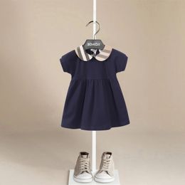 Summer Dress Baby Girls Cotton Floral Doll Collar Striped Casual Clothes Soft and Comfort for Toddler Infant Kids 1 To 7 Years 240305