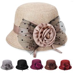Wide Brim Hats Linen Elegant Sunshade Hat Ladies Sunscreen Princess Style Large Flower Pot Middle-aged And Elderly For Man Women