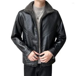 Men's Jackets PU Leather Jacket With Fur Collar For Men Warm Slim Fit Motorcycle Coats High Quality