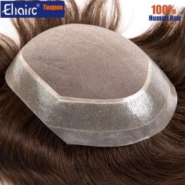 Toupees Toupees New Toupee Men Mono with Clear Pu Natural Human Hair Breathable Male Hair Prosthesis Capillary 6" Exhuast System For Men