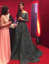 Ziad Nakad Emerald Crystal Evening Pageant Dresses Modest Illusion Long Sleeve Arabic Dubai Prom Gowns Labourjoisie Party Dresses 1943266