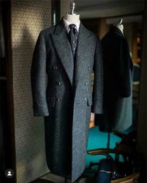Vintage Tweed Mens Long Jackets Business Formal Man Suit Blazer Lapel Herringbone Costume Homme Tuxedo 240304