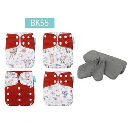 HappyFlute 3-15Kg 4PCS Set Suede Cloth Inner Christmas Exclusive Print Baby One Size Nappies Reusable Cloth Diaper 240307