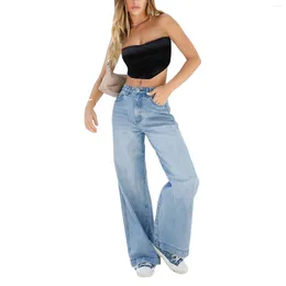 Women's Jeans Spring Autumn Aesthetics For Women Gothic Punk Wide Leg Long Length Denim Pants Y2k Loose Casual Streetwear