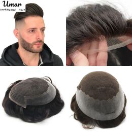 Toupees Toupees For Men Lace & PU Base Human Hair Replacement System Unit Men Toupee Durable Male Hair Prosthesis Natural Men's Hairpiece