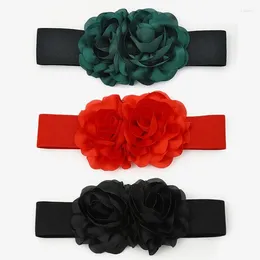 Belts Women's Belt Solid Colour Flower Elastic Vintage Wide Versatile Decorative Dress Party Wedding Accessories