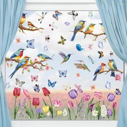 Window Stickers Pvc Butterflies Colorful Spring Set With Flowers Birds Waterproof Decoration For Glass