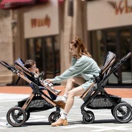 Strollers# Baby carriages 3 in 1 four wheels stroller Can sit or lie down multiple child stroller folding Baby stroller with baby comfort L240319