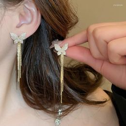 Dangle Earrings Light Luxury Zirconia Butterfly Tassel Long Drop For Women Elegant Fashionable Jewellery