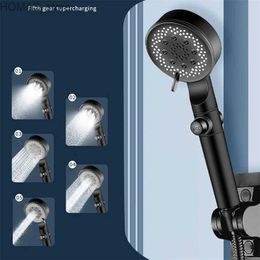 Bathroom Shower Heads 5 Modes Ajustable High Pressure Shower Head One-key Stop Water Silicone Water Outlet Hand-held Shower Head Bathroom Accessories Y240319