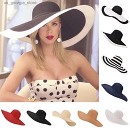 Wide Brim Hats Bucket Hats Lliet 7.1 inches/18cm foldable extra wide Brim Sun Beach Str hat wedding womens padded party dress A330 Y240319