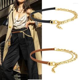 Belts Temperament Women's Belt Alloy Fine Chain Leather Material Fashion Versatile Decorative Dress Coat Designer