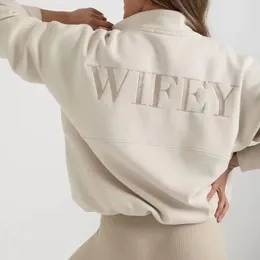 Women's Hoodies Wifey Quarter Zip Sweatshirt Wedding Morning Outfit Embroidered Sweater Bride Gift