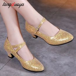 shoes professional women latin dance shoes woman high heel tango salsa dance shoes glitter closed toe ballroom shoes gold silver