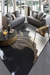 Black White Living Room Area Rugs Landscape Painting Carpet Gold Linen Hallway Tapete Bedroom Bedside NonSlip Kitchen Carpets2381988
