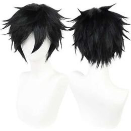 Synthetic Wigs Cosplay Wigs Universal Short Cosplay Wig Silver Red Pink Blonde Grass Green Black Straight Mens Wig for Halloween Cosplay Costume Party 240329