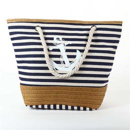 Hip Shoulder Bags Fashion Casual Canvas Designer Handbags Tote Bag Womens Summer Large Capacity Shopping Bag Creative Stripe Portable Tassel Beach 240311