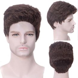 Wigs Short Men Wig Straight Synthetic Wig for Male Hair Fleeciness Realistic Natural Brown Toupee Wigs For Daily Using