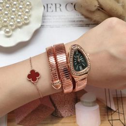 Wristwatches Unique Snake Shaped Watches For Women With Rhinestone Fashion Ladies Watch Diamond Bracelet Wrist Girl