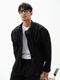 Men's Jackets Miyake Pleated Clothes Designer Style Zipper Button Stand Collar Jacket