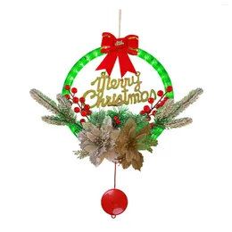 Decorative Flowers Christmas Sign Wreath With Lights Hanging For Xmas Party Wall