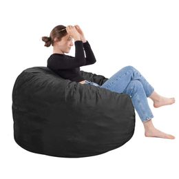 SEASXOLTE 3ft, Memory Foam Filled, Removable Veet Cover, Bean Bag Chairs Adults Teens, Round Sofa Chair for Living Bedroom and Gaming Room, Black