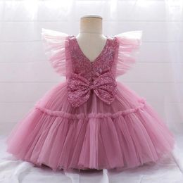Girl Dresses Toddler Sequin Bow Dress Baptism 1st Birthday Princess For Baby Girls Clothe Tutu Lace Wedding Pageant
