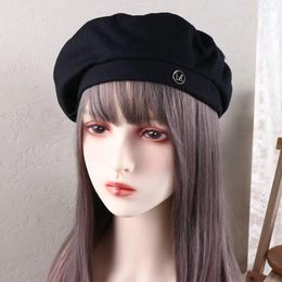 Berets Punk Vintage Spring Cotton Solid Colour For Girls Korean Painter Caps British Beanie Hats Letter Women