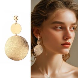 Dangle Earrings Fashion Big Round Matte Disc For Women Hanging Drop Earing Modern Geometric Female Jewellery