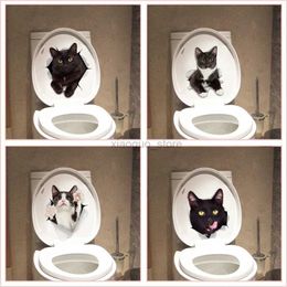 Toilet Stickers Living 3d Hole Funny Cat Toilet For Dogs Stickers Diy Toilet Interior Decoration Cute Collar For Cat Dog Animals Decorative Stickers 240319