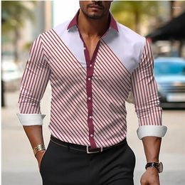 Men's Dress Shirts Line Plaid Shirt High Quality Lapel Long Sleeve Social Luxury Clothing Slim Prom Large Size XS-6XL