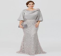Grey Lace Plus Size Mother of the Bride Dresses 2019 New Custom Floor Length Half Sleeve Mermaid Mother of Bride Groom Dresses M586267077