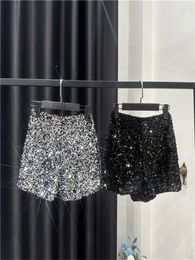 Fashion Black Velvet Shorts for Women Shiny Sequined Versatile Short Pants Female Chic Clubwear Shorts Solid Pants High Street 240319