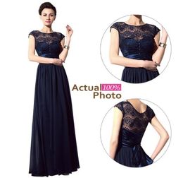 2020 Navy Blue Lace Bridesmaid Dresses Sheer Neck Sash Short Sleeve Vintage Evening Gowns Prom Mother of the Bride Dresses6528289
