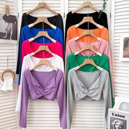 Women's T Shirts Sexy Shirt Women Solid Skinny V-neck T-Shirts Spicy Girl Korean Style Clothes Folds Cross Knotting Almighty Camiseta Mujer