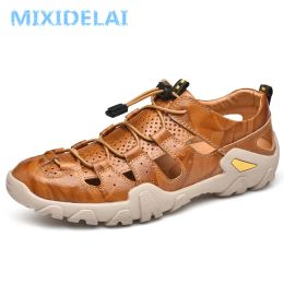 Sandals New Summer Men Genuine Leather Sandals Business Casual Shoes Men Outdoor Beach Sandals Roman Summer Men's Water Shoes Size 3847