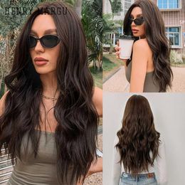 Synthetic Wigs HENRY MARGU Dark Brown Wave Wigs Long Synthetic Wavy Natural Hair High Temperature Wigs For Black/White Women Daily Cosplay Wigs 240329