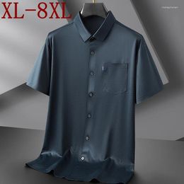 Men's Casual Shirts 8XL 7XL 6XL 2024 Summer Chemise Homme High End Ice Silk Breathable Shirt Men Brand Clothing Business Mens With Pocket