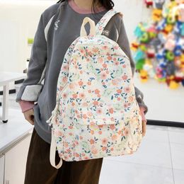 School Bags Women Fashion Backpack Multi-pockets Floral Student Bag Adjustable Strap Trendy Teenagers Daypack Oxford Cloth Travel