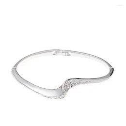 Bangle BN-00166 2024 In Waved Rhinestone Bangles For Women Bulk Items Wholesale Silver Plated Jwellery Personalised Gifts