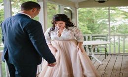 Nude Ivory Deep Vneck Wedding Dresses Plus Size Illusion Long Sleeve Empire Waist Beach Wedding Dress Country Bridal Gowns Custom6955083